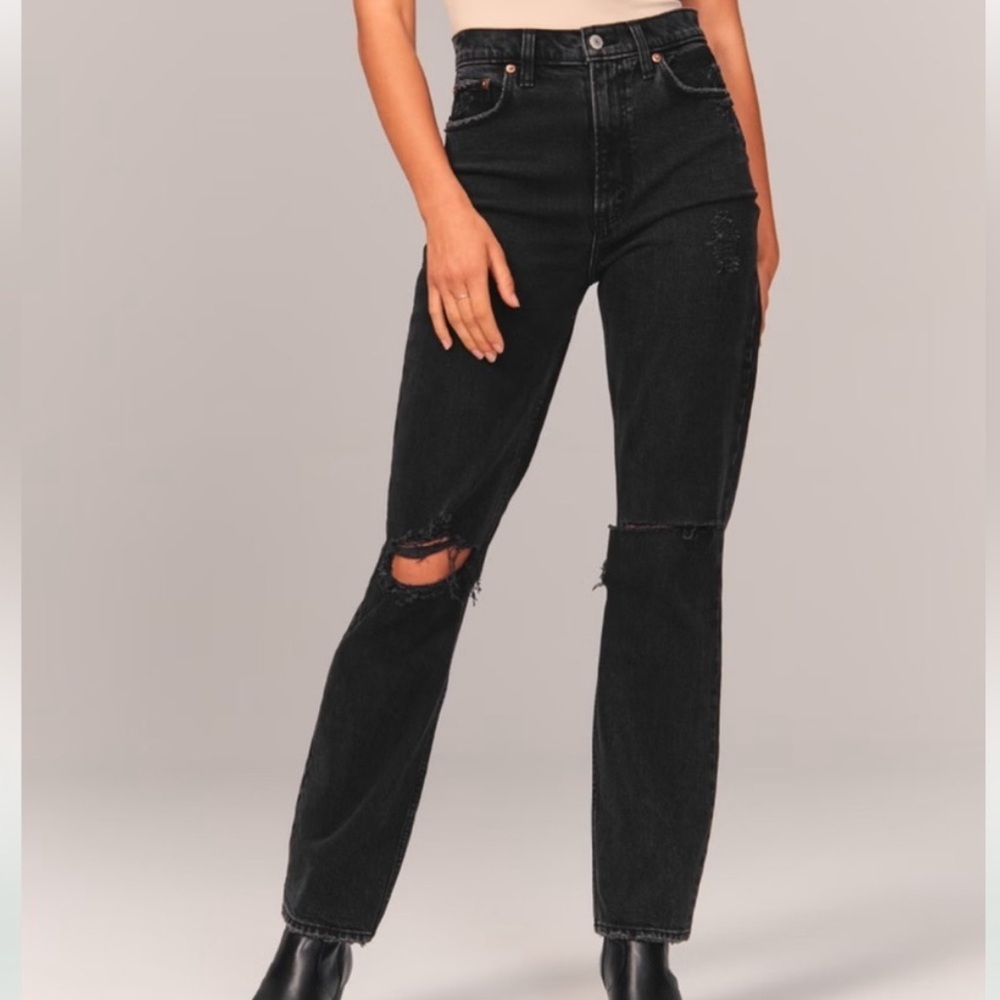 A+F The Ankle Straight Ultra High Rise Distressed Minimalist Goth Edgy Jeans